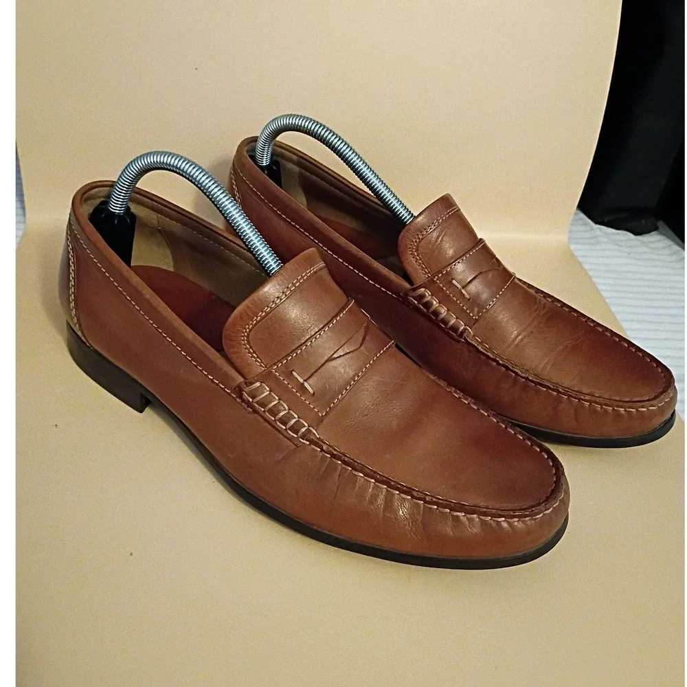 Johnston & Murphy Penny Loafers‎ Mens 9M Brown Leather Sheepskin Lining Slip On